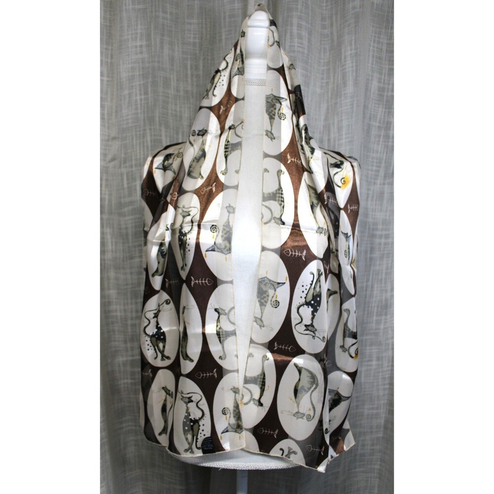 Vintage neutral sophisticated cats silk-like scarf